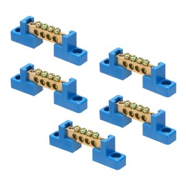 Sourcing Map 5 Pcs Brass 4 Position Ground Bus Bar Terminal Block, Blue
