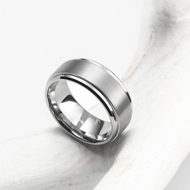 King Will Basic 8mm Men's Tungsten Wedding Band Ring Matte Brushed Step Edge High Polished Finish Comfort Fit, Silver, Size 11