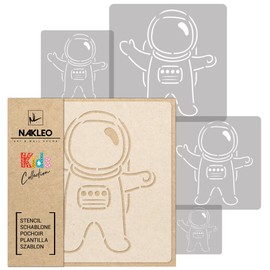 NAKLEO Painting Stencils Set for Kids, 5 Pcs Templates 9x9 to 34x34cm Astronaut Spaceman Cosmonaut, Plastic and Reusable Drawing Stencils, Children Room Decor, Craft DIY Wall Furniture