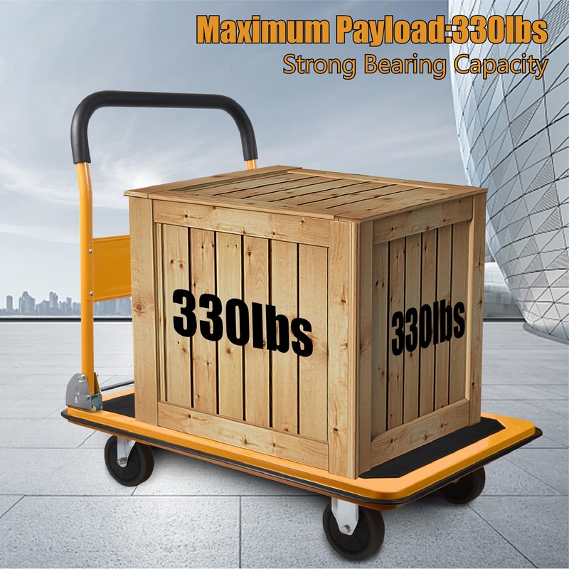 LEADALLWAY Foldable Push Cart Platform Cart 330lbs Capacity 4 Wheels
