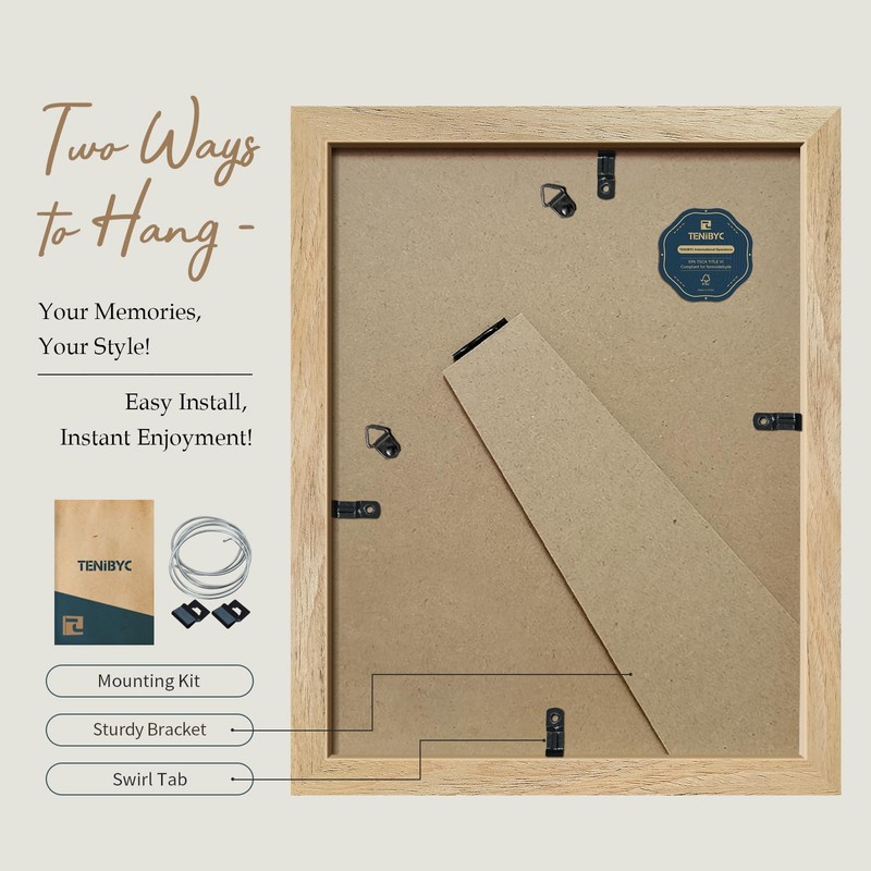 TENIBYC 8.5x11 Picture Frame Set - 4 Pack, Natural Solid
