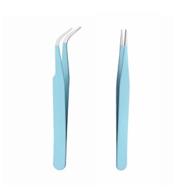 2 Pcs Stainless Steel Craft Tweezers, Precision ESD Tweezer Set, Multipurpose Straight and Curved Tip Tweezers, for Crafting, Intricate Projects, Sticker Application, Nail Art, Model Crafting(Blue)
