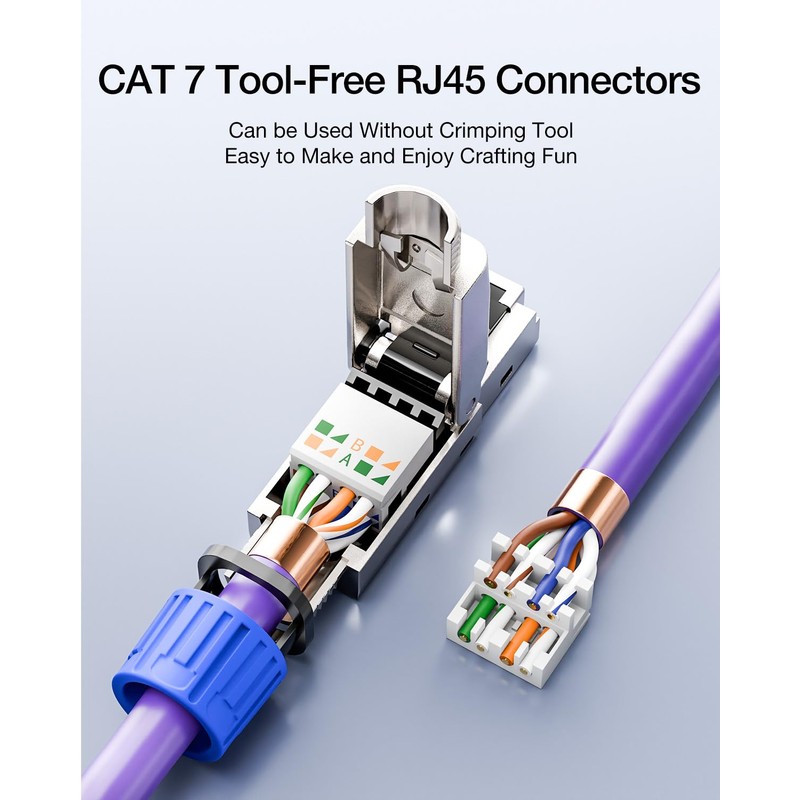 VCELINK Conector RJ45 sin herramientas, chapado en oro, conector Cat