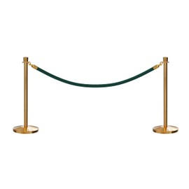 CCW Post and Rope Stanchion Kit with 2 Satin Brass Crown Top Posts and 1 Green Heavy Duty Velvet Cotton Core Rope (6ft.) in Satin Brass Snap Ends