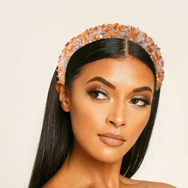 Rhinestone Headband Women Thick Padded Headband, Bling Crystal Beaded Head Band Glitter Cute Headband Birthday Party Prom Hair Accessories For Women (Rose yellow, One size)