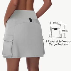 MIVEI Women's 16" Hiking Cargo Skort Skirt - High Waisted Golf Dressy Casual Workout Sport Skirt with Liner Quick Dry UPF50 Light Grey