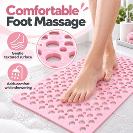 Non-Slip Shower Mat for Bathtubs and Bathrooms – 43 x 75 cm PVC Bath Mat with Suction Cups and Quick-Drain Holes