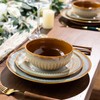 LERATIO Ceramic Dinnerware Sets for 6,Handcraft Embossed Stoneware Plates and