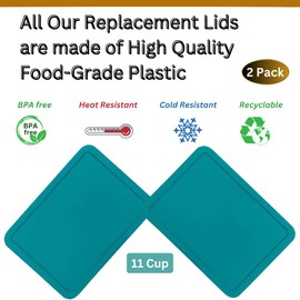 Klare Ware 11 Cup Replacement Lids/Covers for Pyrex 7212 & Klare Ware Rectangular Storage Bowls (Glass Containers Not Included) Microwave, Freezer & Top Rack Dishwasher Safe (2 Pack, Turquoise)