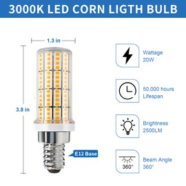 E12 LED Candelabra Light Bulbs, 200W Equivalent Chandelier Bulbs, 3000K Daylight White Non-Dimmable E12 LEDs Bulbs, 20W LED Light Bulb for Chandeliers, Ceiling Fan, Pendant, Wall sconces, Pack of 4