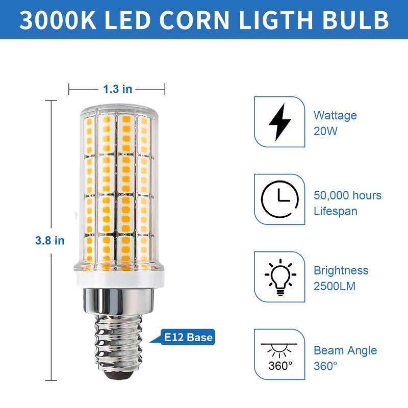 E12 LED Candelabra Light Bulbs, 200W Equivalent Chandelier Bulbs, 3000K