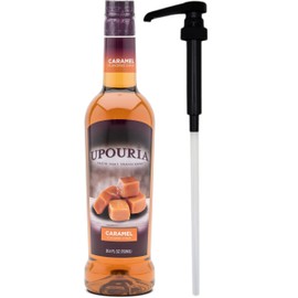 Upouria Caramel Coffee Syrup Flavoring, 100% Vegan, Gluten-Free, Kosher, 750 mL Bottle - Coffee Syrup Pump Included