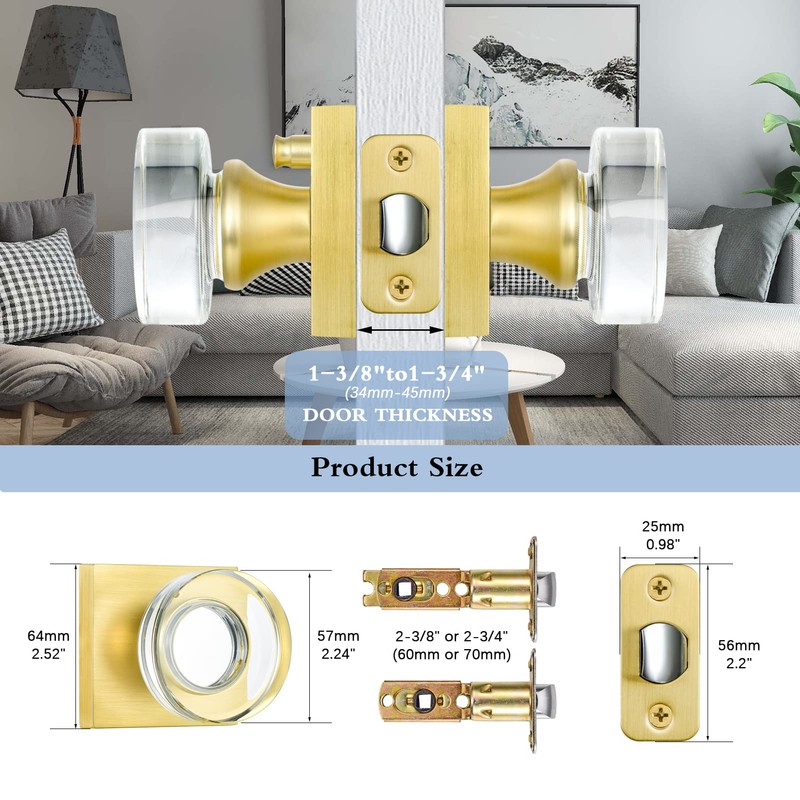 Coolnews Gold Glass Door Knobs with Lock - Satin Brass