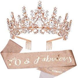 TOBATOBA 70th Birthday Decorations for Women, Rose Gold Birthday Crown 70 & Fabulous Sash for Women, 70th Birthday Gifts for Women Happy 70th Birthday Decorations 70th Birthday Party Favors