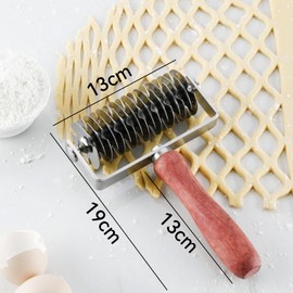 Wjelet Pastry Lattice Roller Cutter, Lattice Pastry Cutter, Stainless Steel Pastry Lattice Roller Cutter with Wood Handle, Home Pastry Baking Tool