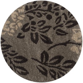 SAFAVIEH Florida Shag Collection SG456 Floral Non-Shedding Living Room Bedroom Dining Room Entryway Plush 1.2-inch Thick Area Rug, 4' x 4' Round, Smoke / Dark Brown