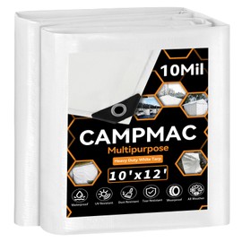 CAMPMAC White Heavy Dut Waterproof Tarp 10' x 12', 10 Mil Thick, High Durability, Rip and Tear Resistant with Metal Grommets Every 20 Inches