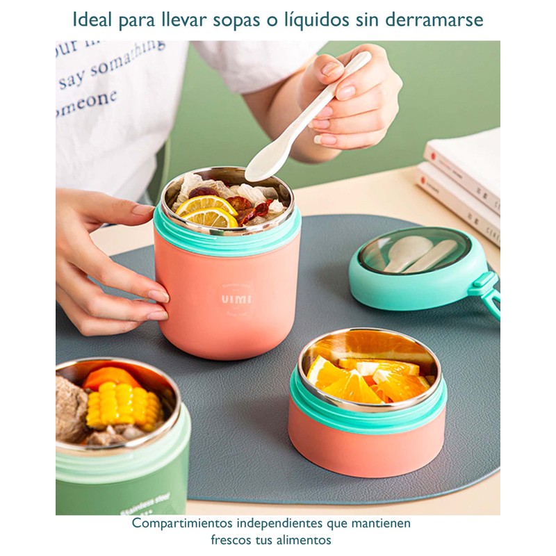 Lonchera De Acero Inoxidable Termica De 710ML Con Cuchara Caja