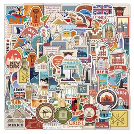 Vintage Travel Stickers, Pack of 100 Travel Stickers, Aesthetic Sticker Set, Travel Cities Stickers, Waterproof Vintage Stickers, Suitcase Sticker Set, Waterproof Retro Labels Stickers for Laptop