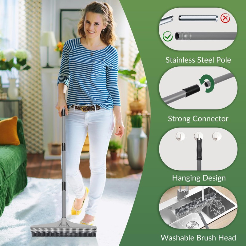 Walensee Carpet Rake for Pet Hair Removal, 61" Carpet Hair