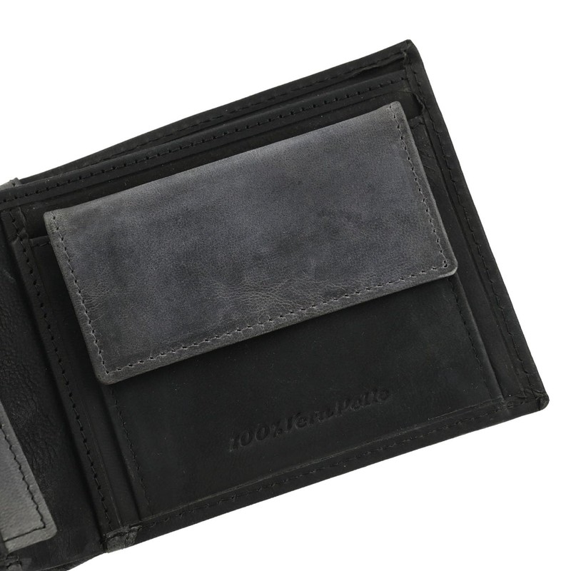 Wampum Mens Genuine Leather Classic Coin Purse with Box, Black