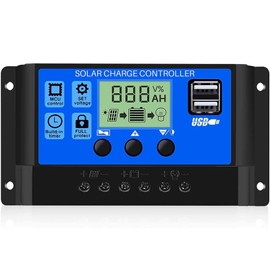 Upgraded - Solar Charge Controller 30A, 12V/ 24V Solar Panel Charge Controller Intelligent Regulator, Multi-Function Adjustable LCD Display with 5V Dual USB Port Timer Setting PWM Auto Parameter