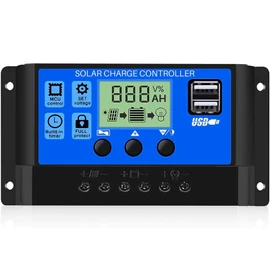 Upgraded - Solar Charge Controller 30A, 12V/ 24V Solar Panel Charge Controller Intelligent Regulator, Multi-Function Adjustable LCD Display with 5V Dual USB Port Timer Setting PWM Auto Parameter