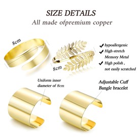 Finrezio 4PCS Arm Cuff Upper Arm Cuff Band Bracelet Gold Minimalist Coil Bangle Armband Set Adjustable Filigree Swirl Goddess Costume Accessories
