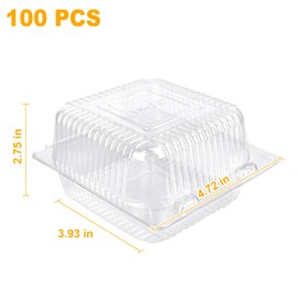 NOUOUIYT 200 Pack 5 x 5 inch Clear Plastic Disposable Clamshell Container,Hinged Take Out Clamshell Dessert Container with Lid Takeout Tray Disposable Food Clamshell Containers for Dessert,Cakes,Sandwiches