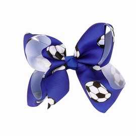 JOYRUBY 2PCS Soccer Print Bow Clips, 3.9 Inch Soccer Hair Bows for Girls, Royal Blue Cheer Bows Barrettes Clip World Cup Hair Accessories for Girls Teens Sports Cheerleading