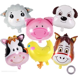 6 Pcs Farm Animal Balloons, Cow Horse Sheep Pig Chicken Dog Foil Mylar Balloons, Farm Birthday Party Decorations for Birthday Baby Shower Farm Theme Party Supplies