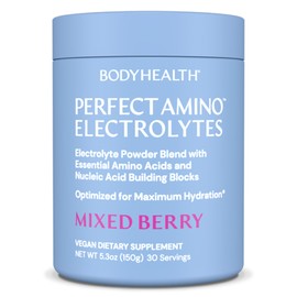 BodyHealth PerfectAmino Electrolytes Powder No Sugar, Keto Sugar Free Fasting Electrolytes Drink Mix, Hydration Powder with Trace Minerals - Mixed Berry - 30 Servings