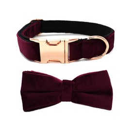 Love Dream Bowtie Dog Collar, Velvet Dog Collars with Detachable Bowtie Metal Buckle, Soft Comfortable Adjustable Bow Tie Collars for Small Medium Large Dogs (Large, Wine Red)