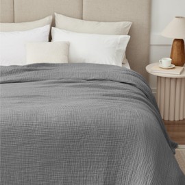 Kozyhvn 100% Cotton Muslin Blanket Large 50" x 70", 6 Layers Breathable and Lightweight Cotton Throw Blanket for Couch, Soft Quilt Bedspread, Gauze Blanket for Adults All Season, Grey