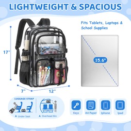 QIXIHU Clear Backpack for School, Heavy Duty Transparent Bookbag, See Through Backpacks for Stadium Event, Backpack for Boys, Kids Clear Bag for College Work Travel Sport Festival Security Check