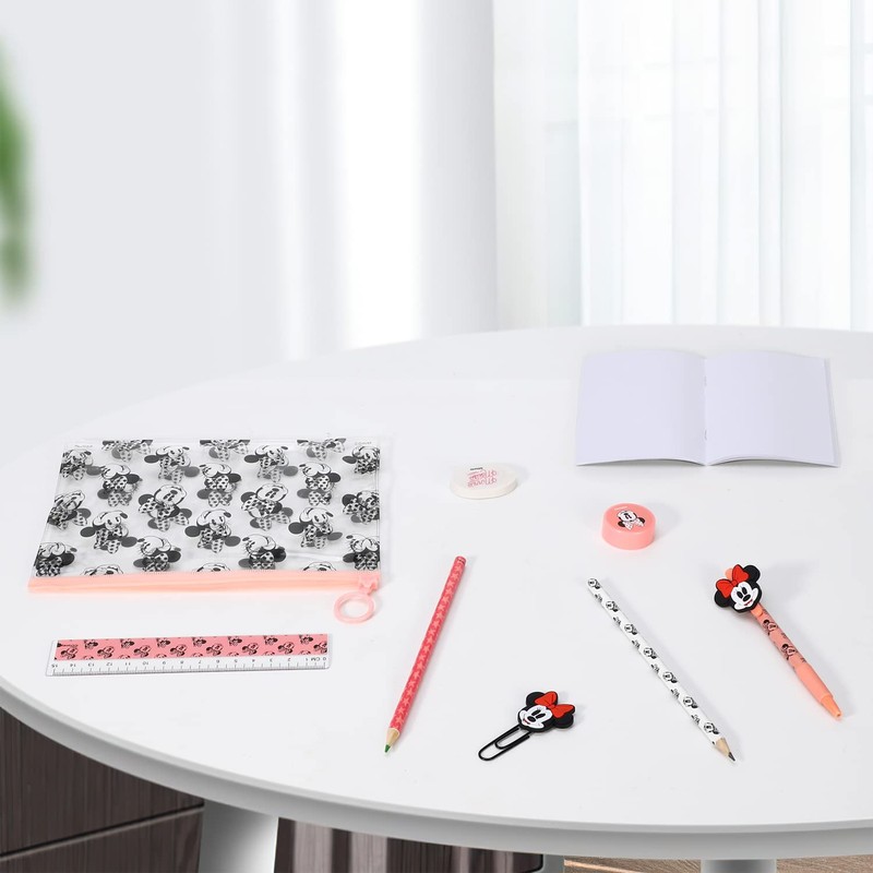 Minnie Mouse 9pcs Transparent Filled Pencil Case Stationery Set Waterproof