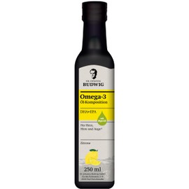 Dr. Budwig Omega-3 DHA + EPA Lemon - The Original - The Perfect Oil Composition to Support the Heart, Brain and Eye as well as for Special Stress Situations, 250 ml