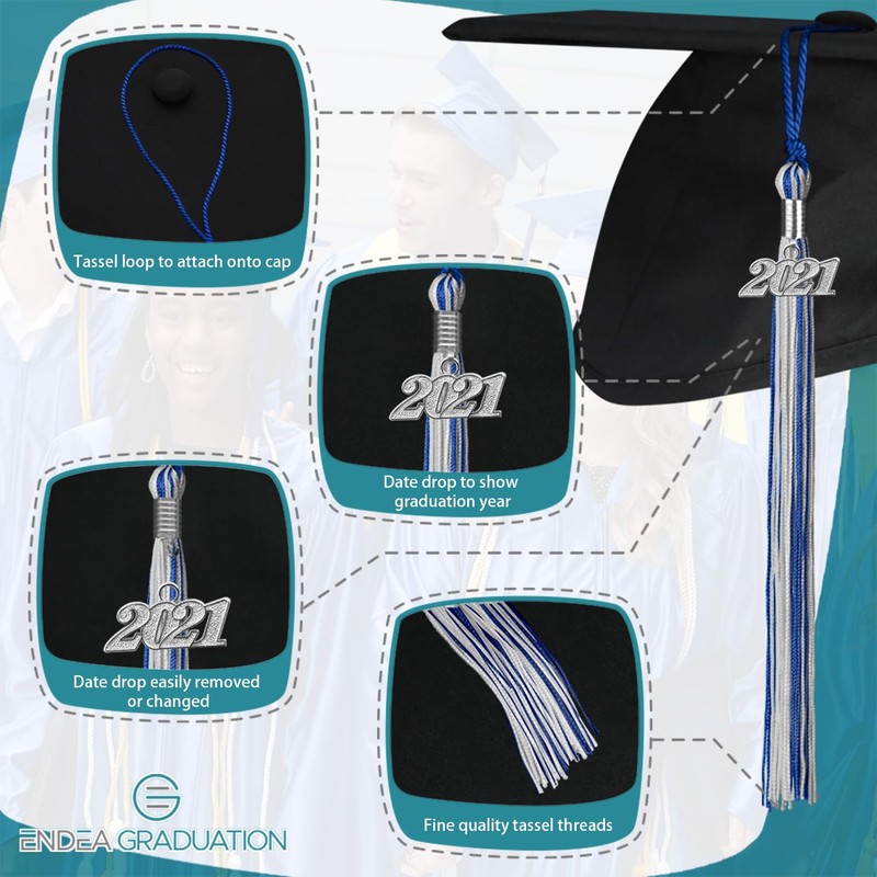 Endea Graduation Mixed Double Color Tassel with Silver Date Drop