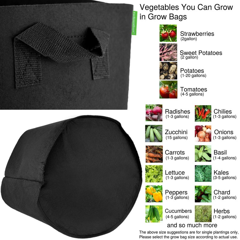 FiveSeasonStuff 10 Gallon Grow Bags Upgraded Heavy Duty Handles, 5