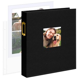 Vienrose 8.5x11 Inch Large 3 Ring DIY Scrapbook Photo Album Leather Cover Scrap Book Albums Blank Scrapbooks Photobook with 50 Plastic Sleeves 100 Pages for Wedding Baby Family Anniversary (Black)