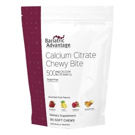 Bariatric Advantage Calcium Citrate Chewy Bites 500 mg - Highly Absorbable & Digestible - Vitamin D3 - Easily Chewable Calcium Supplement - Assorted Fruit - 90 Count