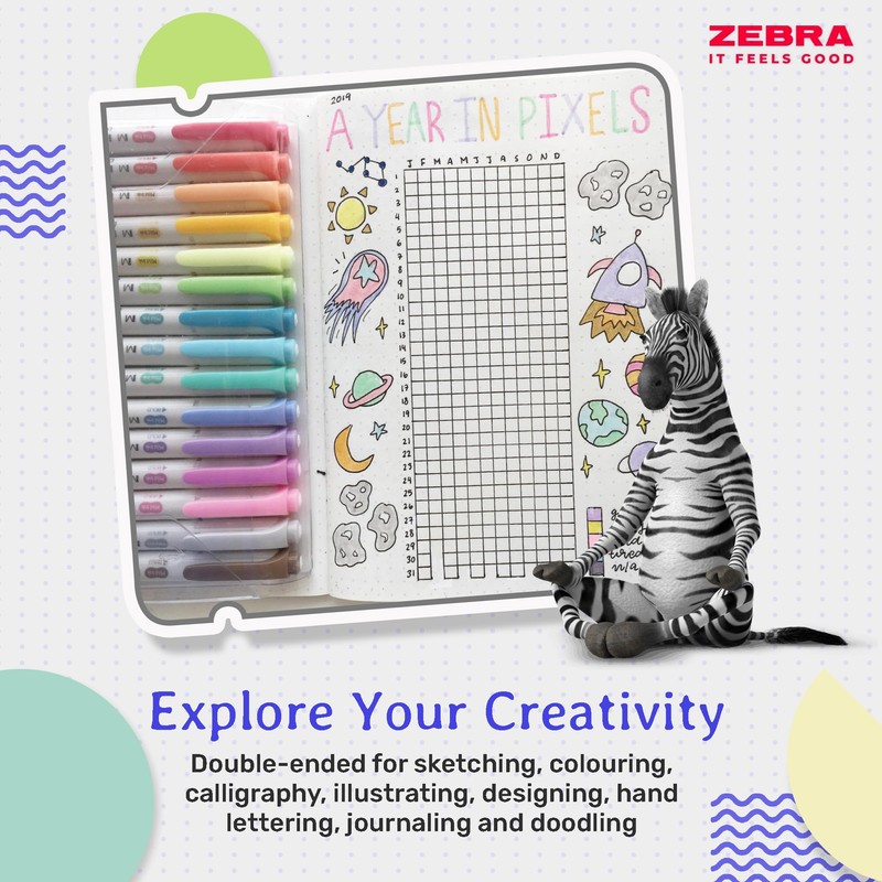 Zebra Mildliner Double Ended Pastel Highlighter Assorted 5pk (Blue, Yellow,