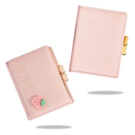 MisFun Women's Small Purse Fruit Credit Card Holder with Coin Compartment, PU Leather Small Purse Women, Cute Purse Girls, Small Triple Foldable Wallet with Snap Closure, pink, women's small wallet