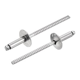 uxcell 50Pcs 1/8"x3/8" 304 Stainless Steel Large Flange Round Head Rivets, Large Cap Open End Blind Rivets for construction, automotive manufacturing, aerospace, shipbuilding (Silver)