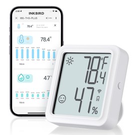 INKBIRD IBS-TH3-PLUS WiFi Thermometer Hygrometer Monitor, Indoor Temperature Humidity Sensor with LCD Display, App Notification Alert, Data Storage Export for Bedroom Greenhouse Wine Cellar