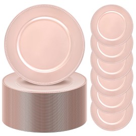 YJYQHYX 50 Pack Rose Gold Charger Plates 13" Plastic Round Charger Plates Dinner Plate With Beaded for Spring Easter Wedding Table Dinner Kitchen Catering Event Party Decoration