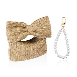 EHDWXVZM 1 Women Clutch Bag 1 Pendant Summer Bowknot Handbag Straw Wedding Clutch Festival Handbag, khaki