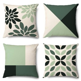 OTOSTAR Cushion Covers 60x60cm Nordic Linen Like Set of 4 Stylish Cute Pattern Cotton Linen Linen Cushion Cover for Sofa Back Cover Decorative Pillow Cover (Green, 60x60)