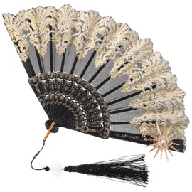 SEWACC Abanico Plegable De Tela Vintage para Mujer Abanico De Mano Decorativo Decoraciones De Boda