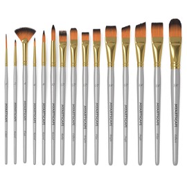 MyArtscape Paint Brush - Set of 15 Art Brushes for Watercolor, Acrylic & Oil Painting - Short Handles